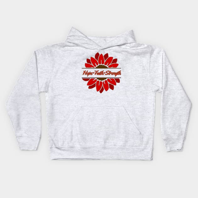 Red Sunflower Hope Faith Strength Kids Hoodie by CaitlynConnor